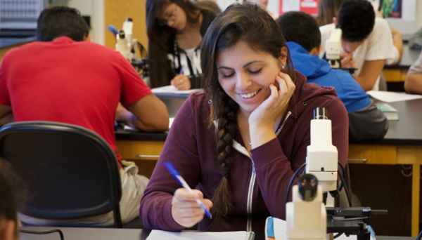 Student in science classroom